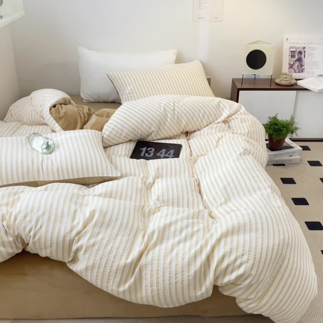 91家纺网 家纺一手货源 找家纺 怡家居 2023新款色织棉麻提花加绒四件套 锦瑟-米驼