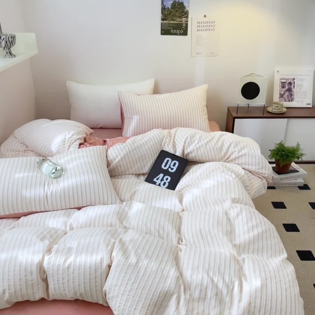 91家纺网 家纺一手货源 找家纺 怡家居 2023新款色织棉麻提花加绒四件套 锦瑟-奶玉