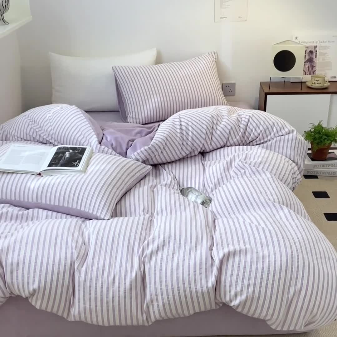 91家纺网 家纺一手货源 找家纺 怡家居 2023新款色织棉麻提花加绒四件套 锦瑟-浅紫