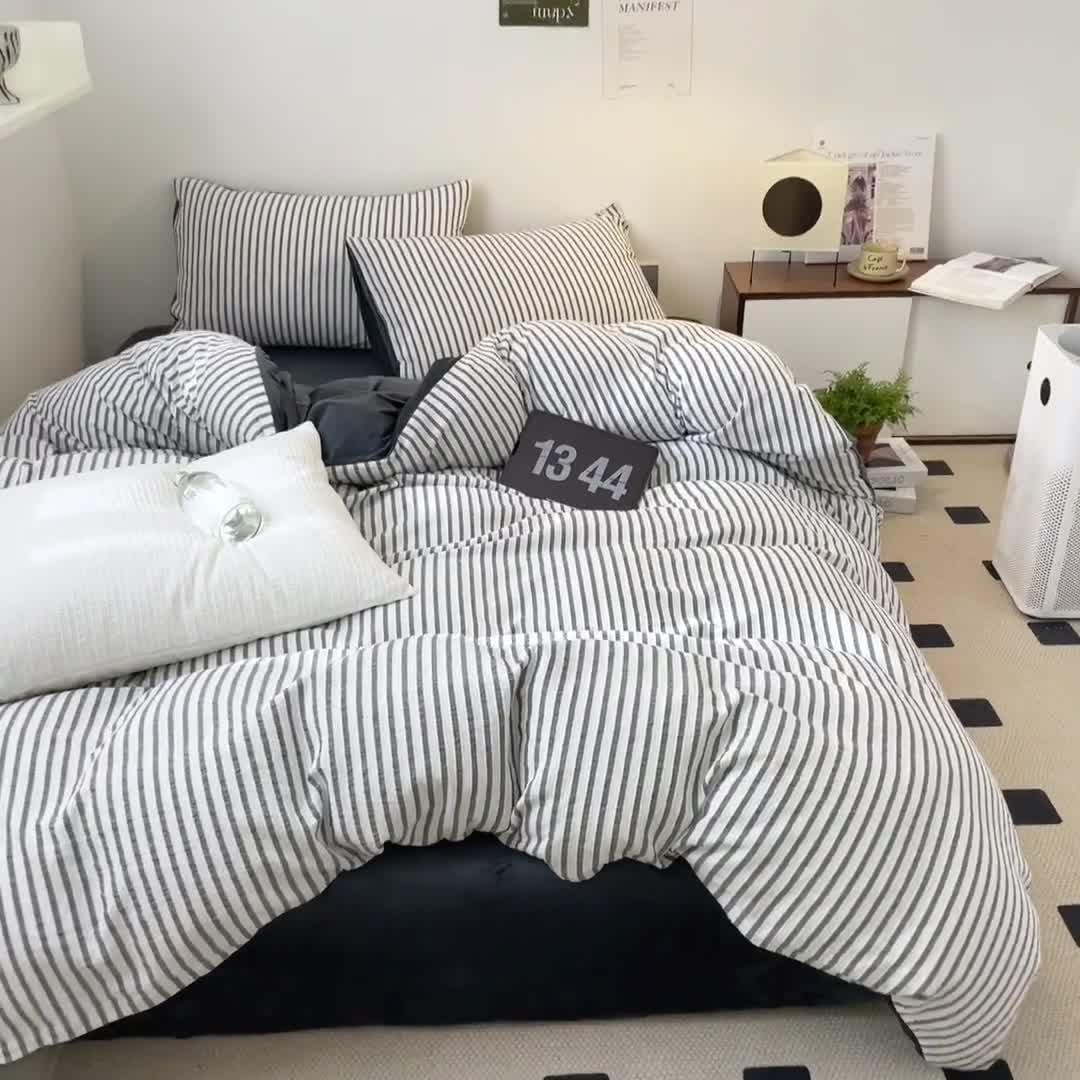 91家纺网 家纺一手货源 找家纺 怡家居 2023新款色织棉麻提花加绒四件套 锦瑟-深灰