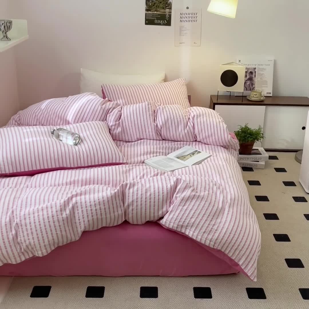 91家纺网 家纺一手货源 找家纺 怡家居 2023新款色织棉麻提花加绒四件套 锦瑟-桃红