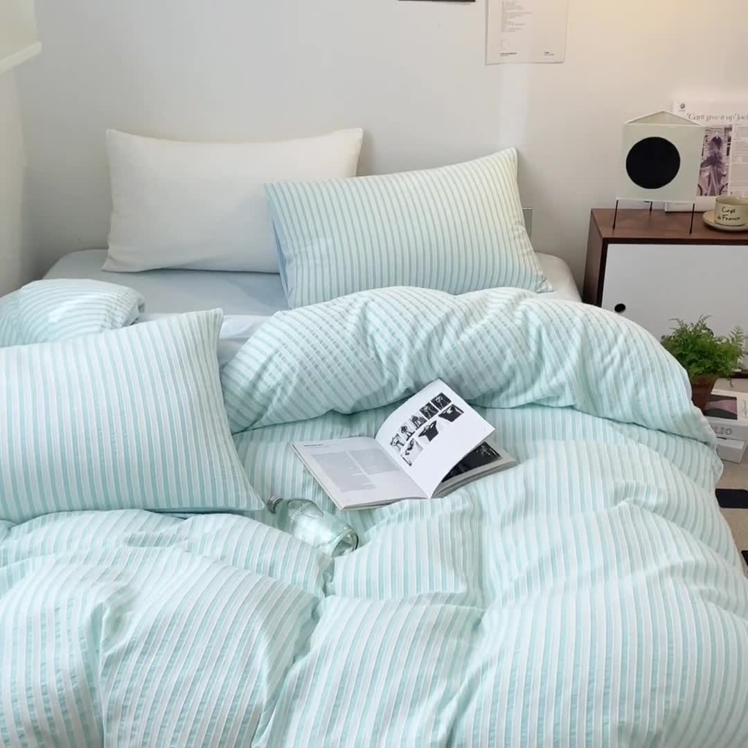 91家纺网 家纺一手货源 找家纺 怡家居 2023新款色织棉麻提花加绒四件套 锦瑟-天蓝