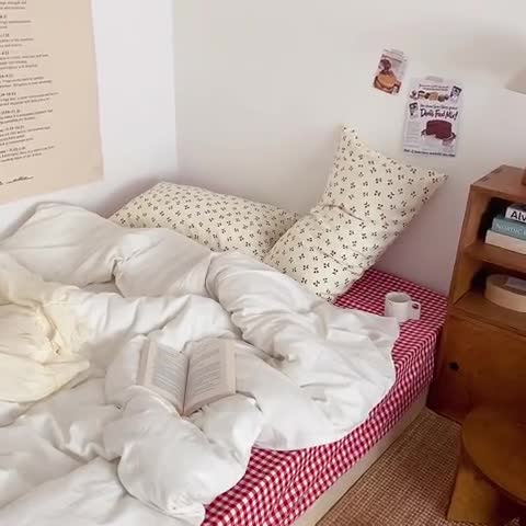 91家纺网 家纺一手货源 找家纺 艾沁 2024新款全棉水洗棉小清新混搭四件套 樱桃+本白