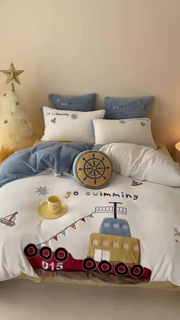 91家纺网 家纺一手货源 找家纺 总 星野 2023秋冬新款牛奶绒刺绣贴布绣四件套-梦想启航