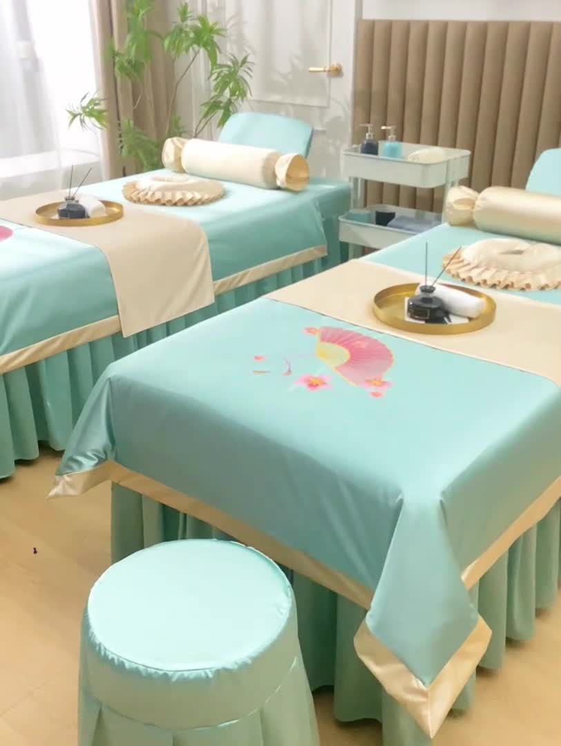 91家纺网 家纺一手货源 找家纺 不打烊 2023新款冰丝美容床罩系列套件—扇子款（此款控价188） 扇子款浅绿色