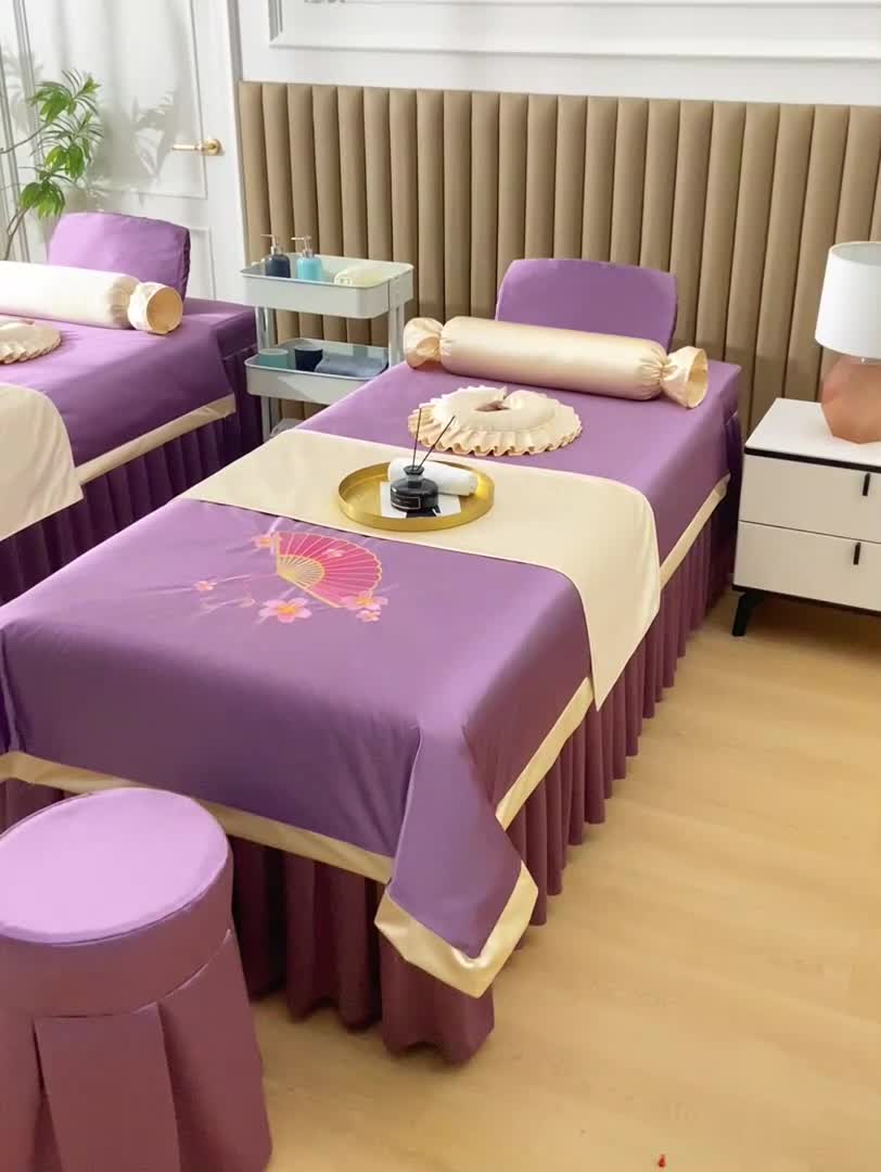 91家纺网 家纺一手货源 找家纺 不打烊 2023新款冰丝美容床罩系列套件—扇子款（此款控价188） 扇子款紫色
