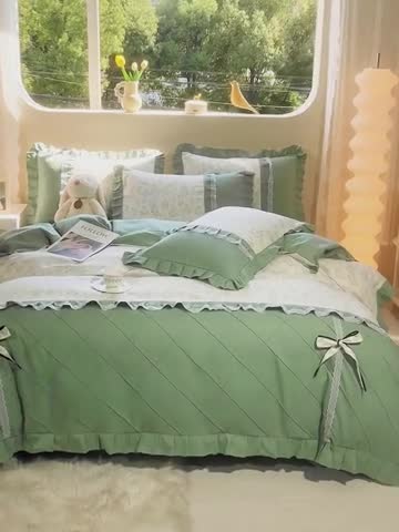 91家纺网 家纺一手货源 找家纺 靓生活 2023新款贡棉浪漫花边印花四件套 悠悠香草-米杏