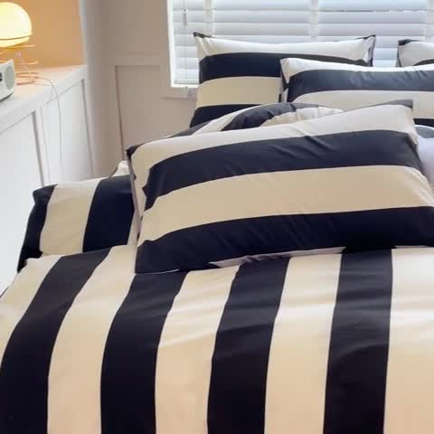 91家纺网 家纺一手货源 找家纺 金丝鸟 2023新款全棉可爱卡通印花小清新四件套-第一批 波点纹-黑