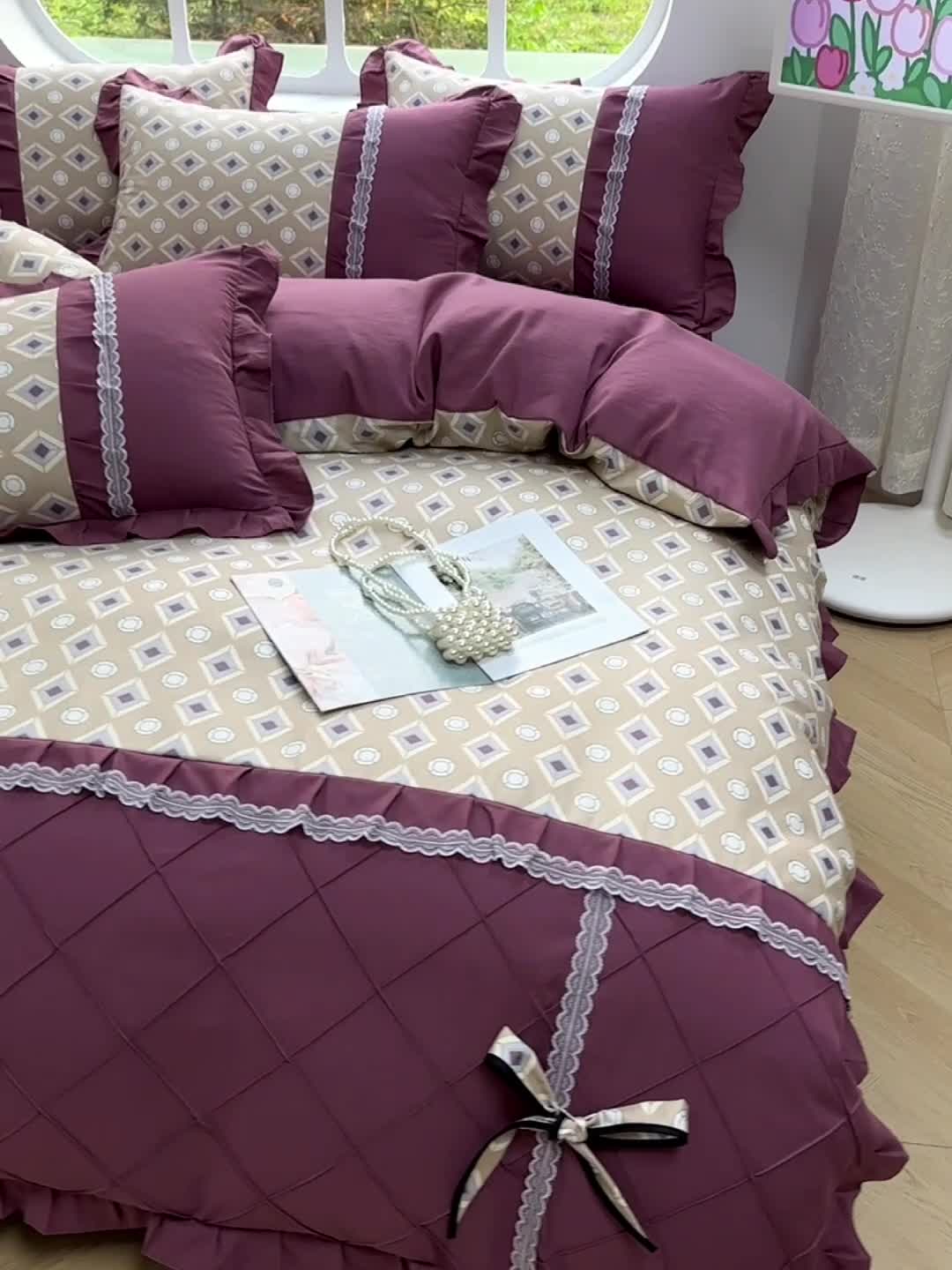 91家纺网 家纺一手货源 找家纺 金米诺 2024新款蝴蝶结韩版蕾丝花边床裙四件套 浮城迷恋-绿灰