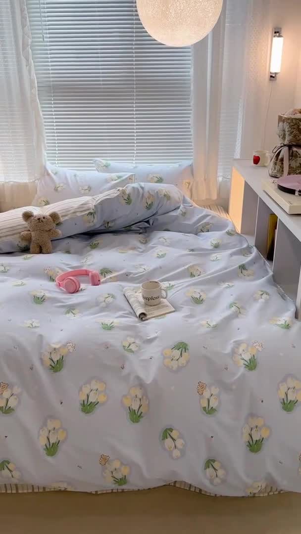 91家纺网 家纺一手货源 找家纺 昔可 2023新款全棉小清新兔子四件套 蓝色花园