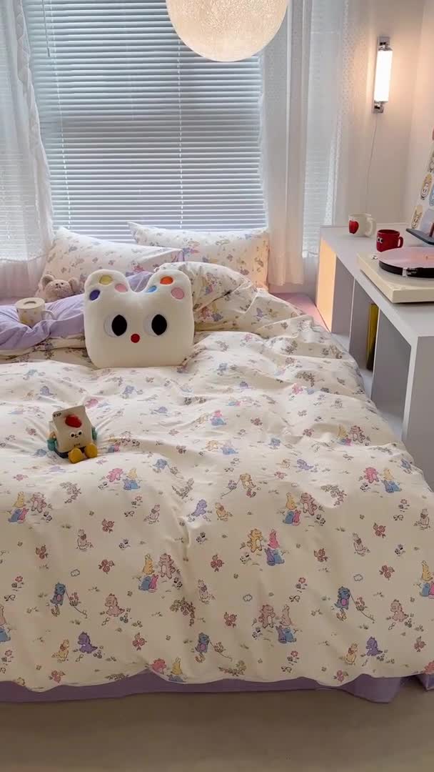 91家纺网 家纺一手货源 找家纺 昔可 2023新款全棉小清新兔子四件套 恐龙小兔