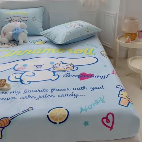 91家纺网 家纺一手货源 找家纺 蘭菲家纺 2023新款宝宝绒卡通印花床笠 圆宝