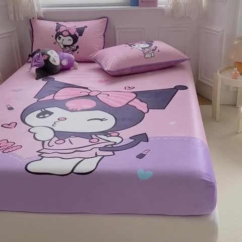 91家纺网 家纺一手货源 找家纺 蘭菲家纺 2023新款宝宝绒卡通印花床笠 奶油巴库