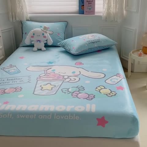 91家纺网 家纺一手货源 找家纺 蘭菲家纺 2023新款宝宝绒卡通印花床笠 奶茶来了