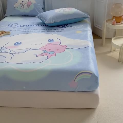 91家纺网 家纺一手货源 找家纺 蘭菲家纺 2023新款宝宝绒卡通印花床笠 棉花糖