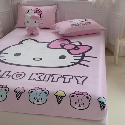 91家纺网 家纺一手货源 找家纺 蘭菲家纺 2023新款宝宝绒卡通印花床笠 粉系