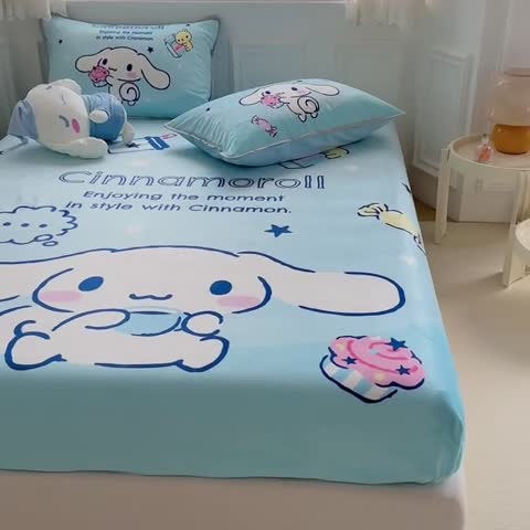 91家纺网 家纺一手货源 找家纺 蘭菲家纺 2023新款宝宝绒卡通印花床笠 吃货