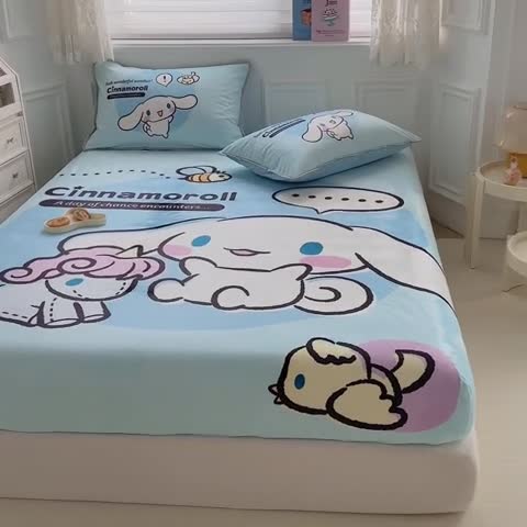 91家纺网 家纺一手货源 找家纺 蘭菲家纺 2023新款宝宝绒卡通印花床笠 布丁