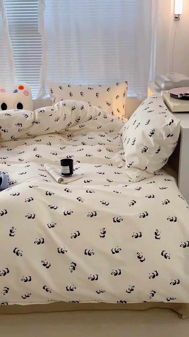 91家纺网 家纺一手货源 找家纺 昔可 2023新款全棉小卡通爱心四件套 小小熊猫