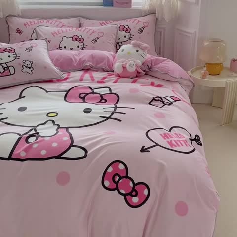 91家纺网 家纺一手货源 找家纺 蘭菲家纺 2023新款宝宝绒卡通印花四件套及单品 甜心KT