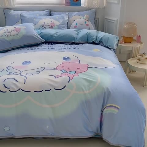 91家纺网 家纺一手货源 找家纺 蘭菲家纺 2023新款宝宝绒卡通印花四件套及单品 棉花糖