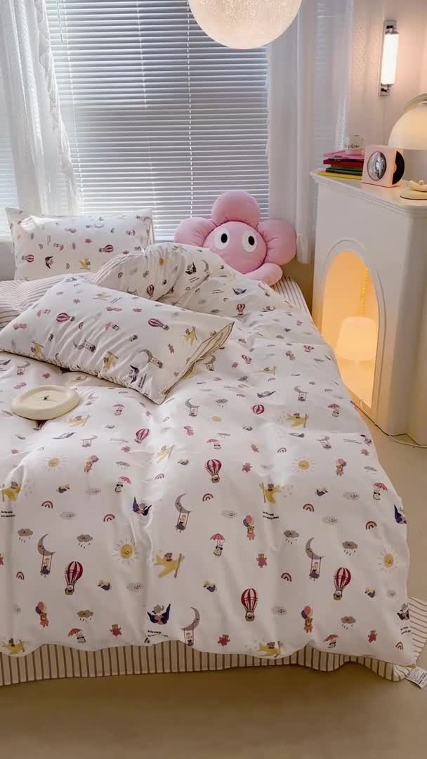 91家纺网 家纺一手货源 找家纺 昔可 2023新款全棉卡通狗狗四件套 热气球之旅