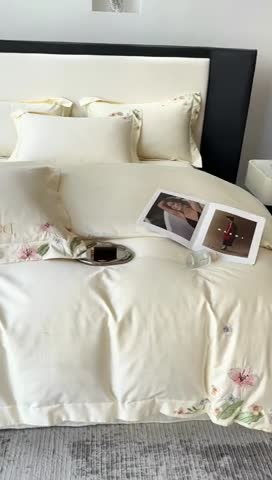 91家纺网 家纺一手货源 找家纺 宅家居 2024轻奢小香风双面纯棉长绒棉四件套 香奈百合-奶白