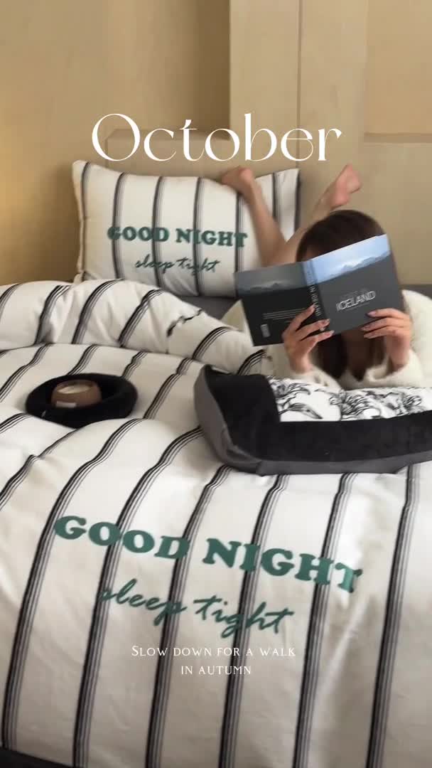 91家纺网 家纺一手货源 找家纺 昔可 2023新款大版数码印花牛奶绒四件套 黑条茶歇花