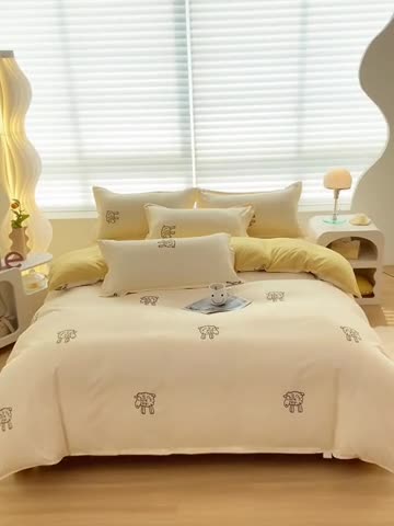 91家纺网 家纺一手货源 找家纺 楠沐 2025年新款亲肤水洗棉磨毛单被套 小绵羊-黄