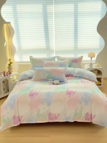 91家纺网 家纺一手货源 找家纺 楠沐 2025年新款亲肤水洗棉磨毛单被套 晕染马卡龙