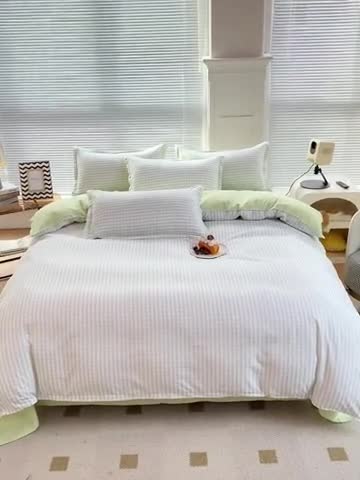 91家纺网 家纺一手货源 找家纺 楠沐 2025年新款亲肤水洗棉磨毛单被套 小绿格