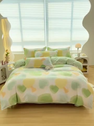 91家纺网 家纺一手货源 找家纺 楠沐 2025新款亲肤水洗棉磨毛四件套 幸运心