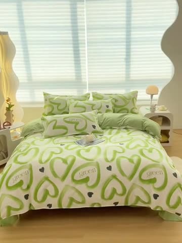 91家纺网 家纺一手货源 找家纺 楠沐 2025新款亲肤水洗棉磨毛四件套 绿色心情