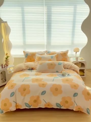 91家纺网 家纺一手货源 找家纺 楠沐 2025新款亲肤水洗棉磨毛四件套 春色暖阳