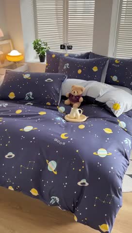 91家纺网 家纺一手货源 找家纺 维娜斯 2023新款亲肤棉水洗棉印花单被套 星际遨游