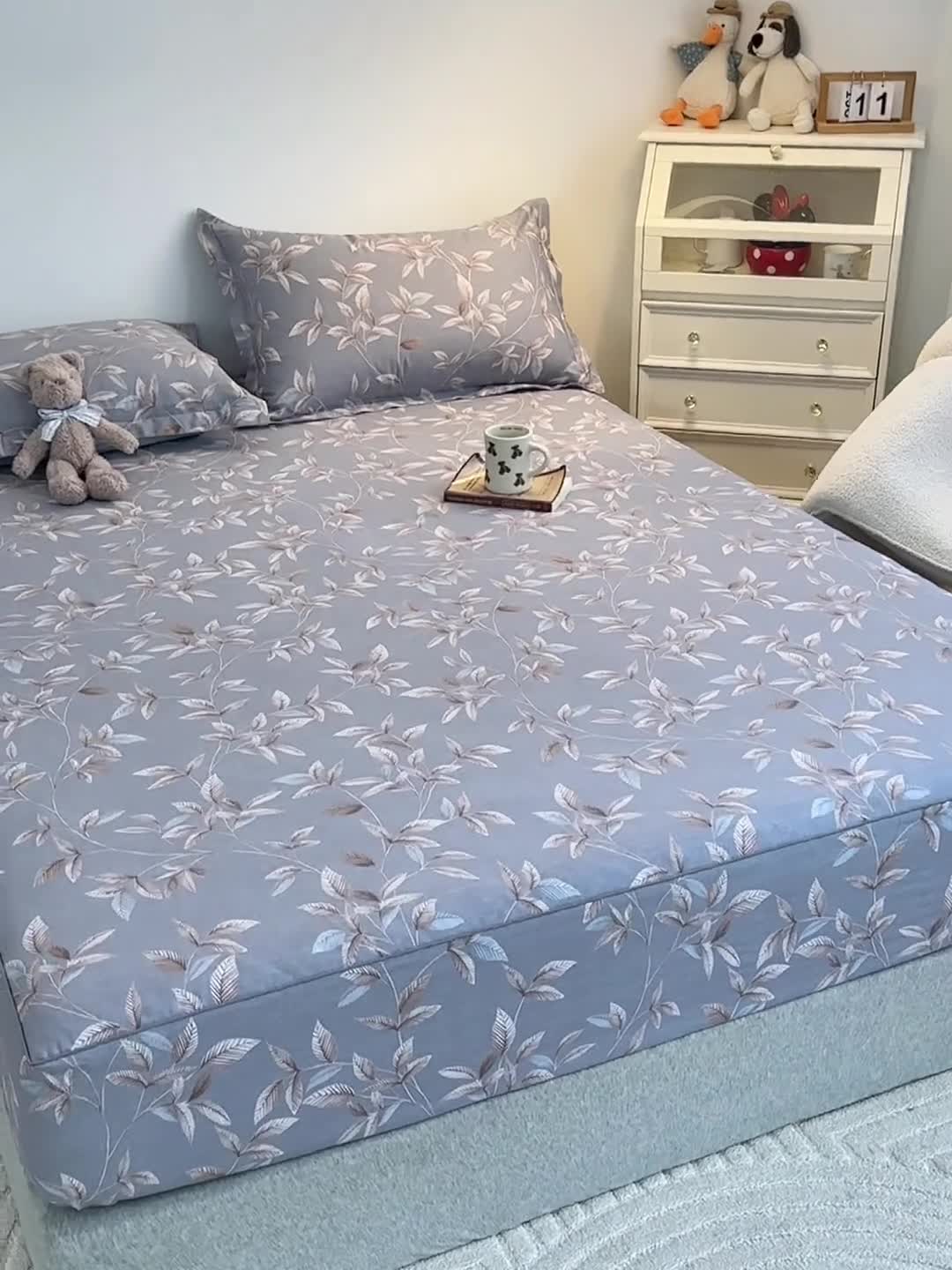 91家纺网 家纺一手货源 找家纺 元元 2024新款13372加密精梳全棉单品套件系列-单床笠 微光-灰