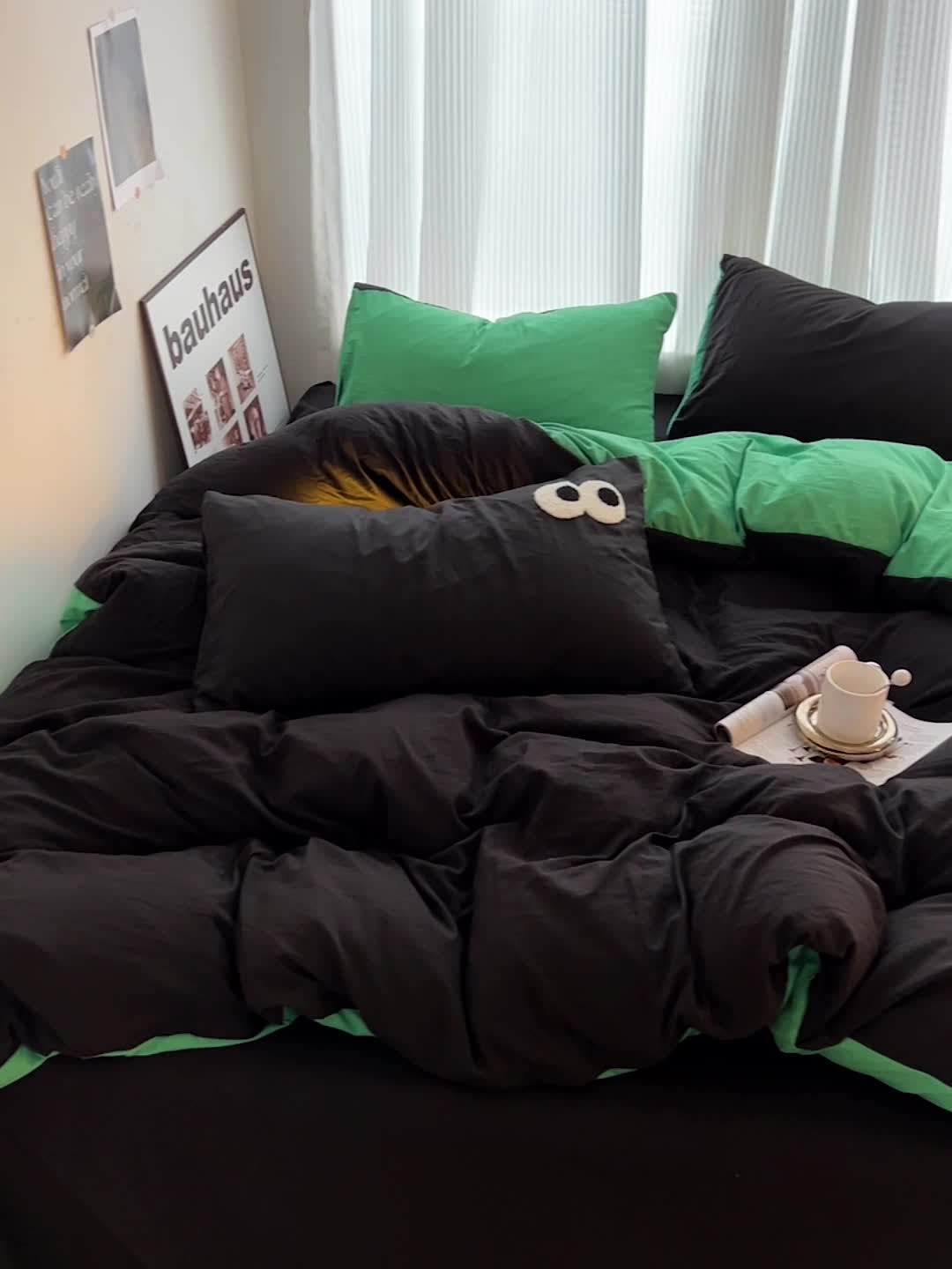 91家纺网 家纺一手货源 找家纺 优色良品 2023新款大眼毛巾绣系列四件套 冰岛绿