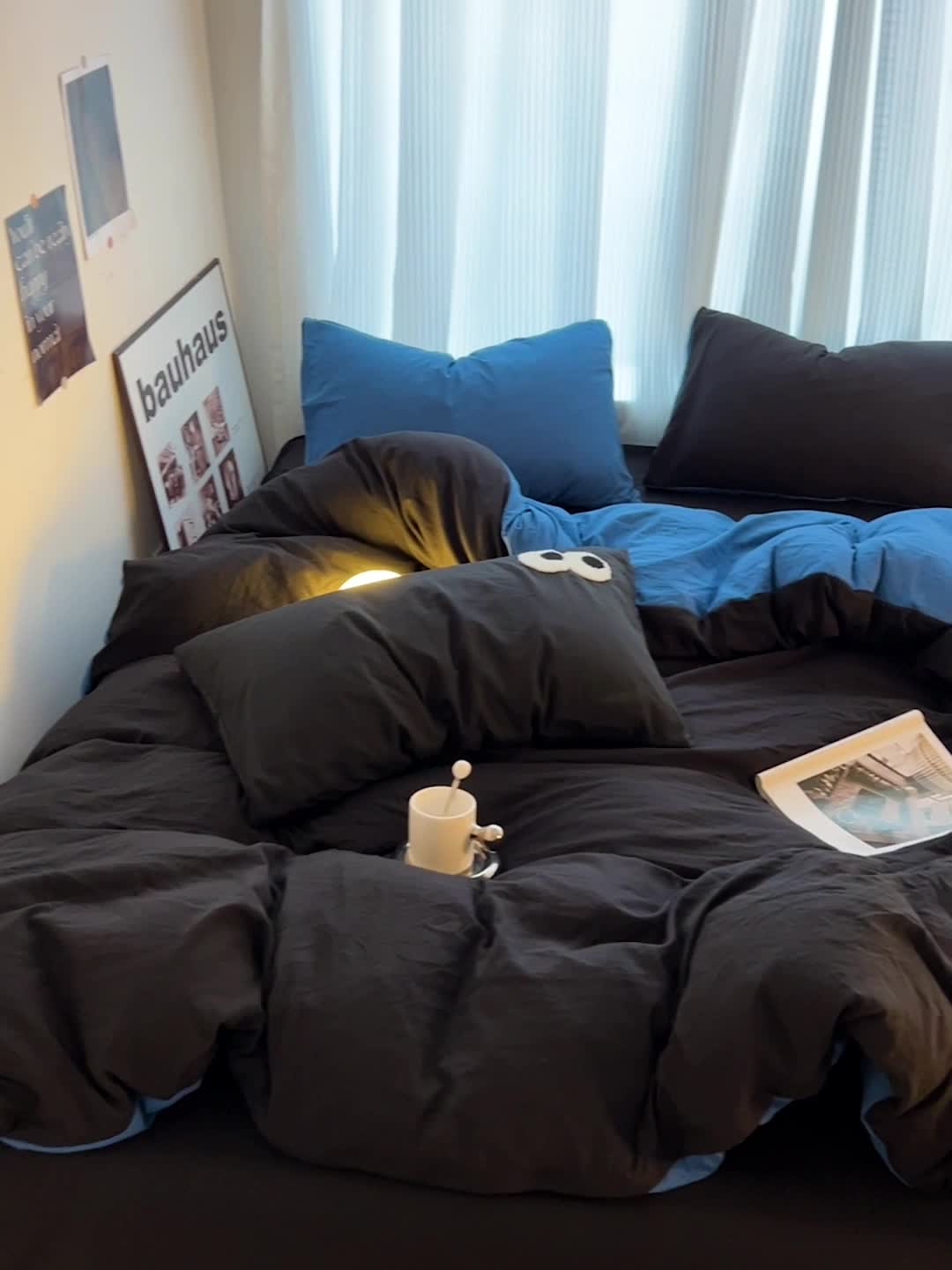 91家纺网 家纺一手货源 找家纺 优色良品 2023新款大眼毛巾绣系列四件套 冰岛蓝