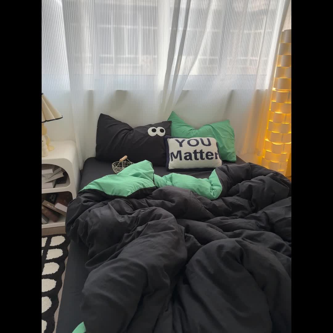 91家纺网 家纺一手货源 找家纺 优色良品 2023新款大眼毛巾绣系列四件套 冰岛-绿