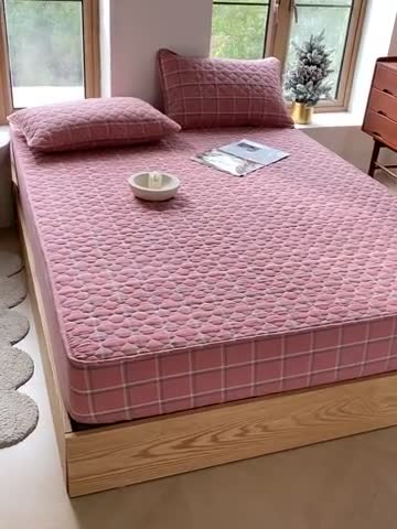 91家纺网 家纺一手货源 找家纺 尊康家纺（原磊科） 2024新款全棉色织无印风大豆床笠 宁静粉