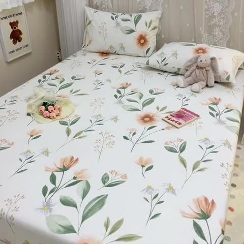 91家纺网 家纺一手货源 找家纺 小懒猪 2024春夏新款全棉印花单床笠 浪漫花季