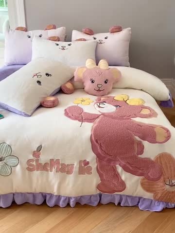 91家纺网 家纺一手货源 找家纺 紫碧螺 2023新款牛奶绒系列四件套-雪莉玫 雪莉玫-紫色