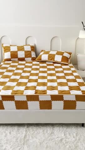 91家纺网 家纺一手货源 找家纺 恒尚居 2023新款棋盘格夹棉床笠 棋盘格-橘黄