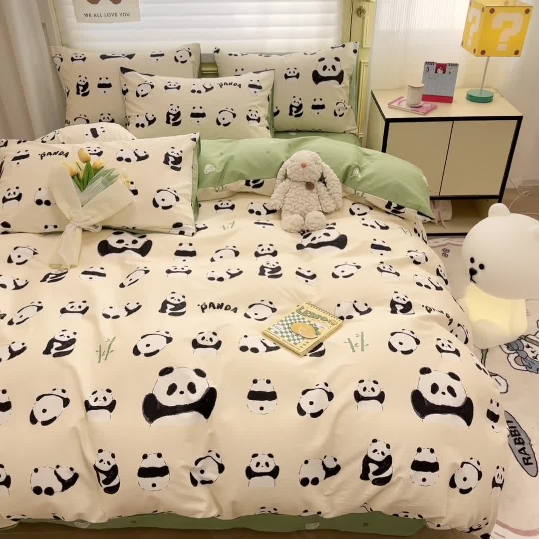 91家纺网 家纺一手货源 找家纺 晨希 2024春夏新款全棉13372印花四件套—卡通系列 竹子熊