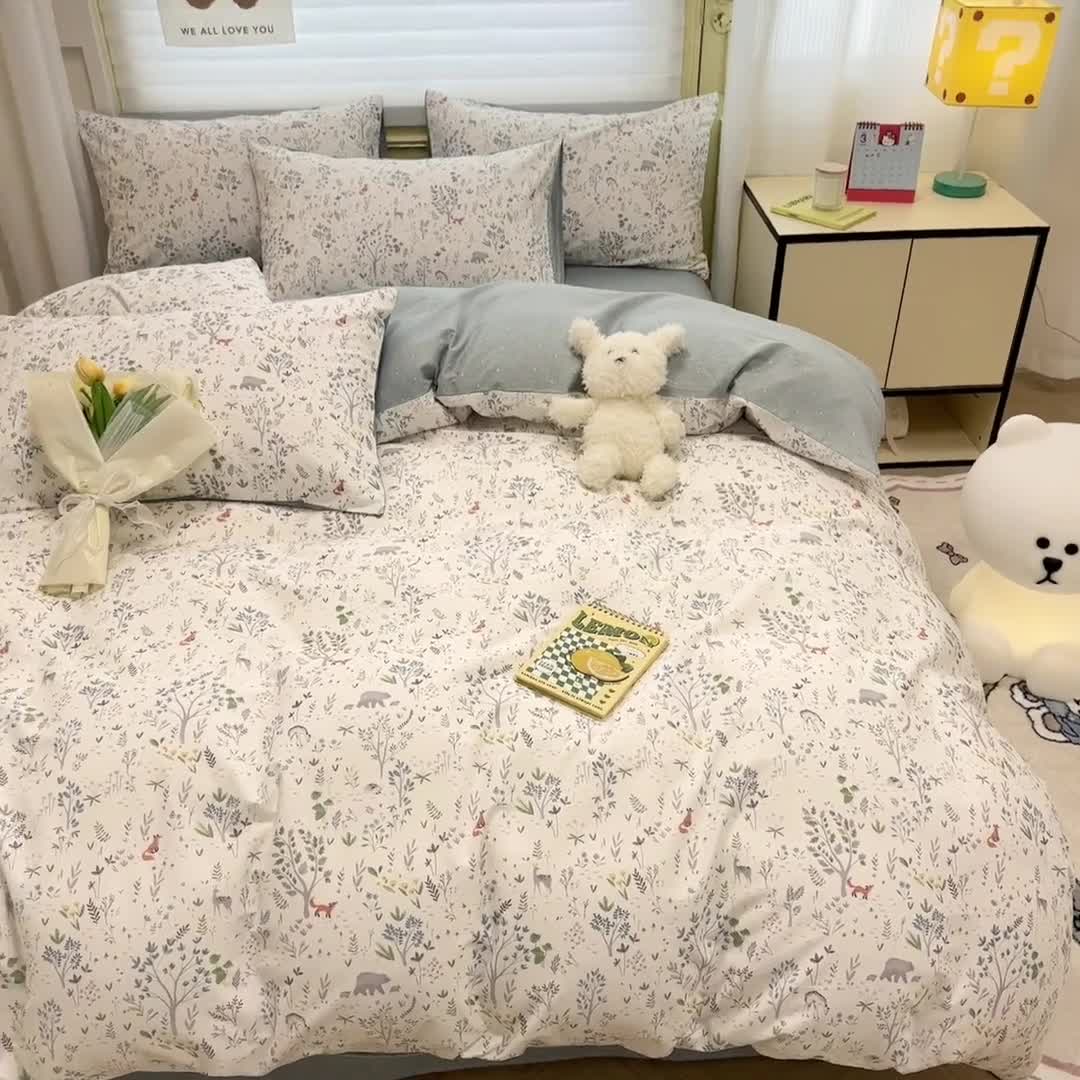 91家纺网 家纺一手货源 找家纺 晨希 2024春夏新款全棉13372印花四件套—卡通系列 森林王国