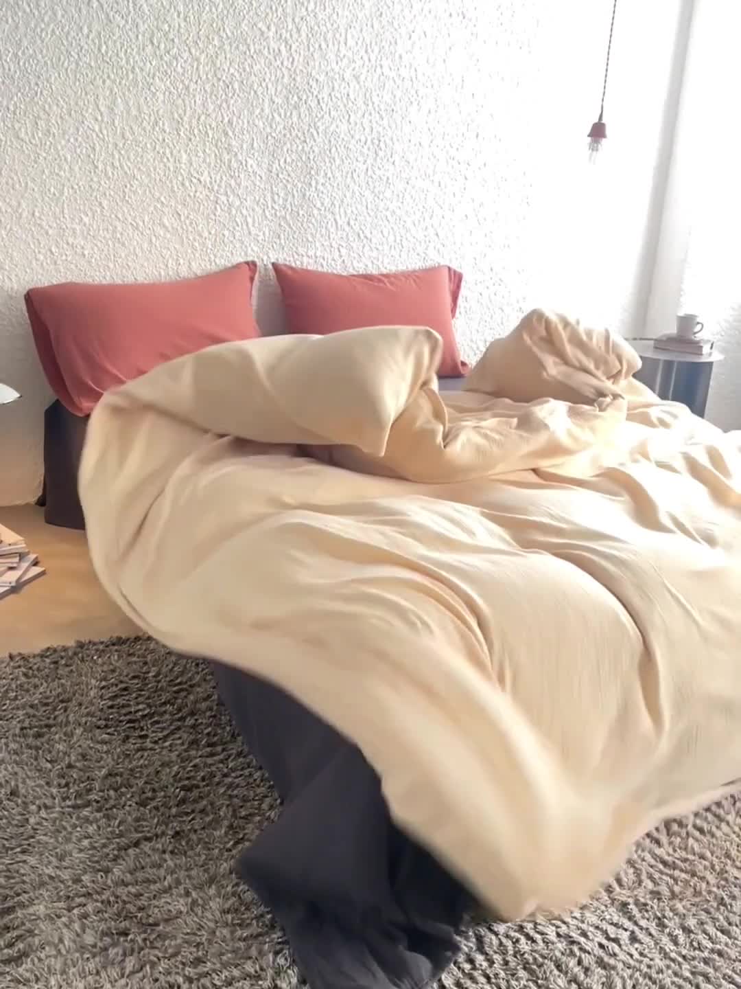 91家纺网 家纺一手货源 找家纺 安莱生活2024款绉纱美拉德色混搭四件套单品系列 曲奇+黑巧+曲奇太妃