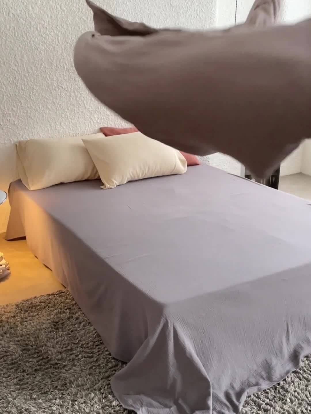 91家纺网 家纺一手货源 找家纺 安莱生活2024款绉纱美拉德色混搭四件套单品系列 糖棕+水泥+太妃曲奇