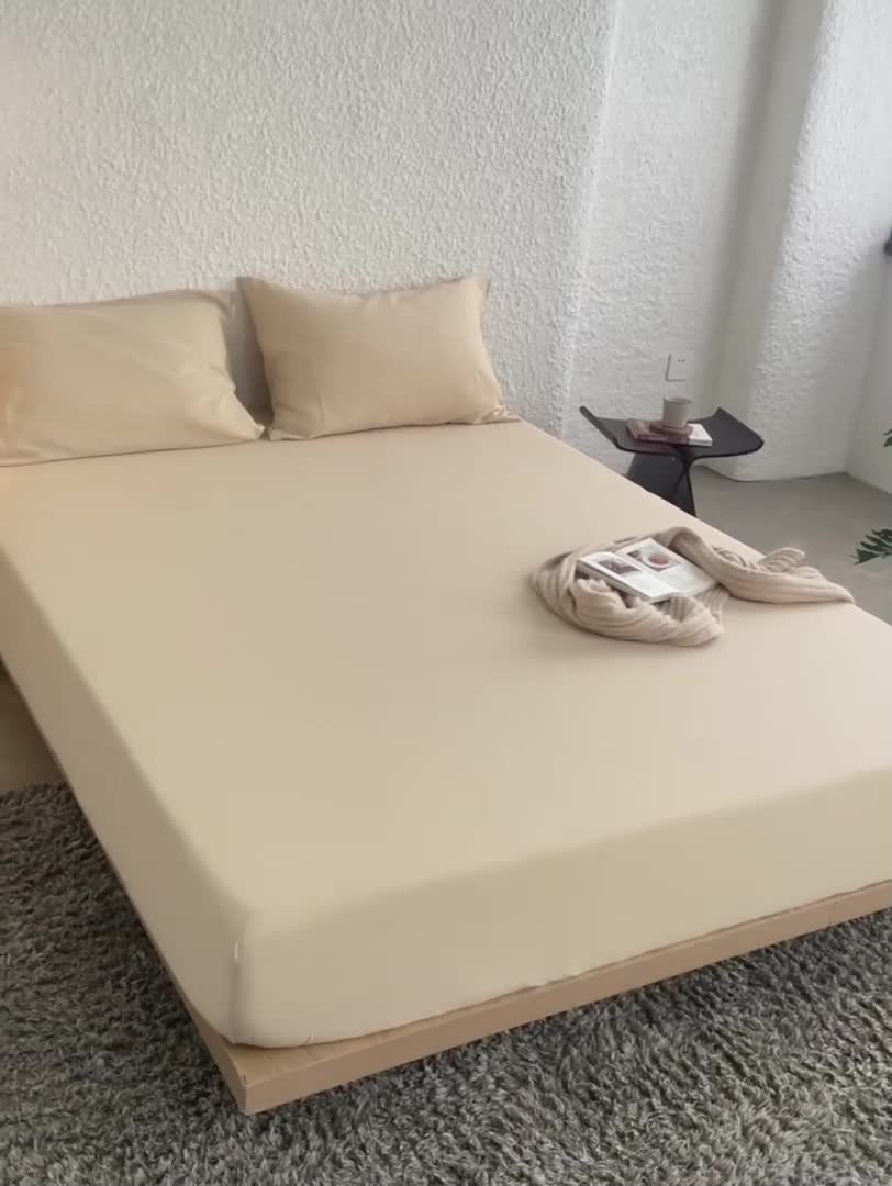 91家纺网 家纺一手货源 找家纺 （总）安莱生活 2024新款绉纱美拉德色纯色单品床笠