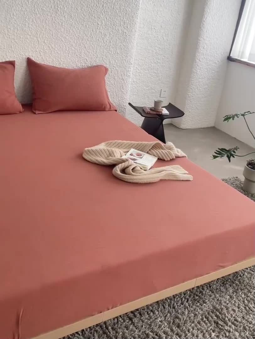 91家纺网 家纺一手货源 找家纺 安莱生活 2024新款绉纱美拉德色纯色单品床笠 太妃