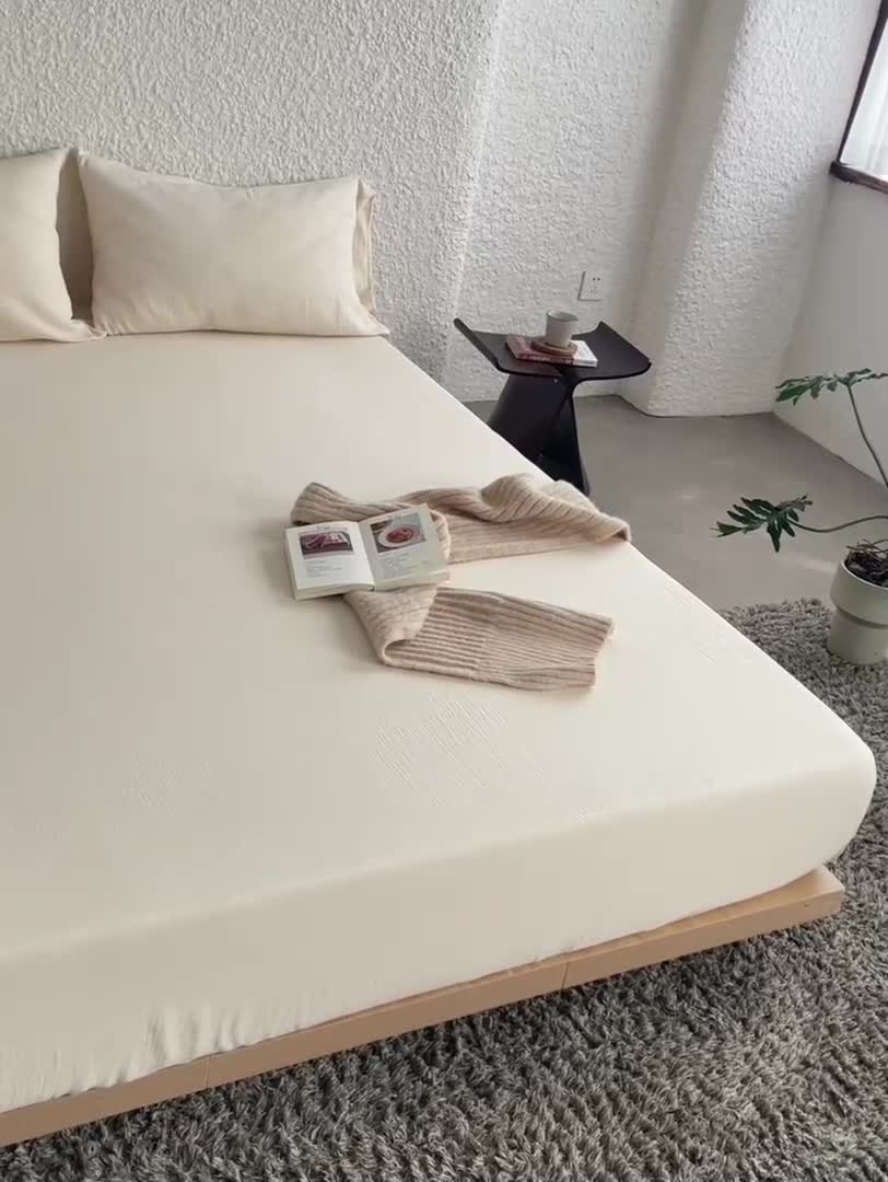 91家纺网 家纺一手货源 找家纺 安莱生活 2024新款绉纱美拉德色纯色单品床笠 芝士